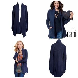 CAbi Long Navy Cable Knit Cardigan Countryside Ribbed Sweater Small style 3014